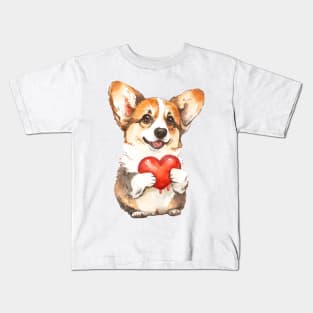 Valentine Pembroke Welsh Corgi Holding Heart Kids T-Shirt